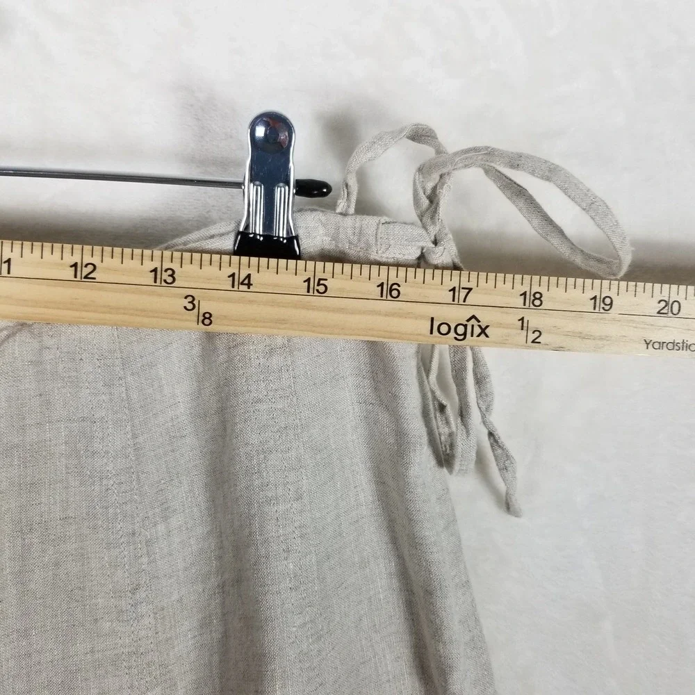 Talbots Linen Skirt Womens 14 Beige Irish Linen A-Line Midi Side Tie Zip